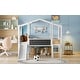 preview thumbnail 18 of 17, Playhouse & Fun Loft Bed with Light Strip on the Roof, Build-in Ladder, Slide and Blackboard, Twin Size, White