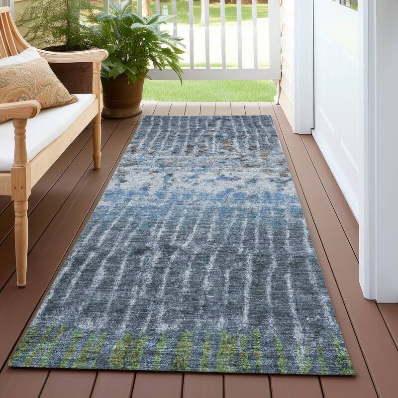 Machine Washable Indoor/ Outdoor Boho Modern Chantille Rug - Blue - 2'3" x 7'6"