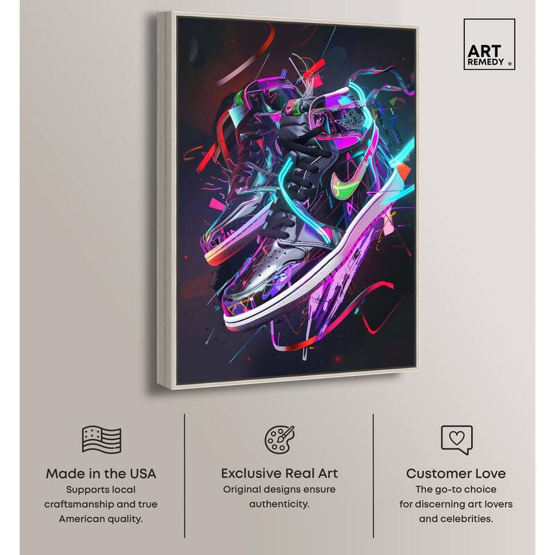 Neon Ribbons Sneakers Canvas by Art Remedy