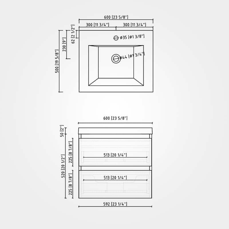 24/30/36 inch Wall-Mounted Bathroom Vanity Set in F. Oak with Integrated Black Resin Sink