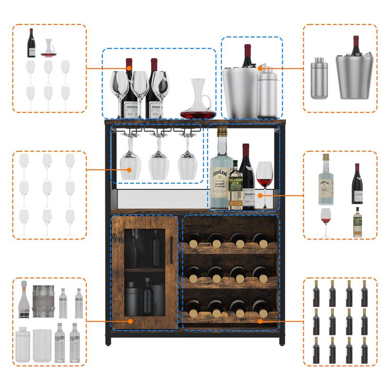 Wine Bar Cabinet with Storage,Small Liquor Cabinet,Bar Cabinet with Glass Holder