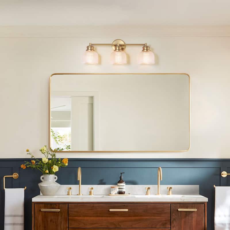 3-Light Modern Linear Bowl Dome Grid Glass Bathroom Vanity Light/ Black, Chrome, Brass Wall Lighting