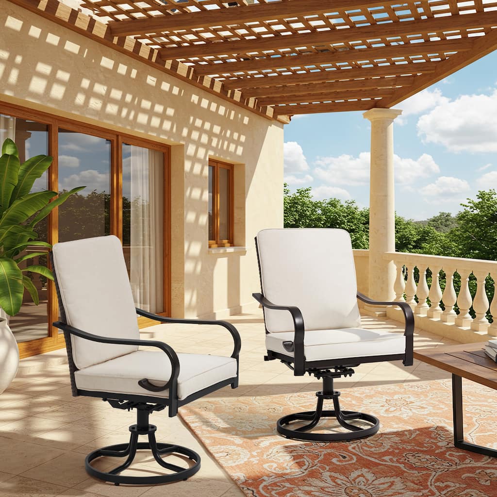 EROMMY Outdoor Swivel Patio Chairs, Heavy Duty Dining Chairs with Thickened Cushions, Wicker Patio Chairs with Gentle Rocker