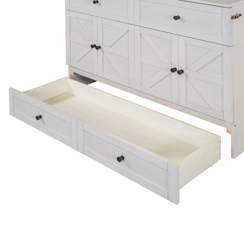 Space-Saving Full Size Murphy Bed with USB Ports and Storage Drawers, Brushed White