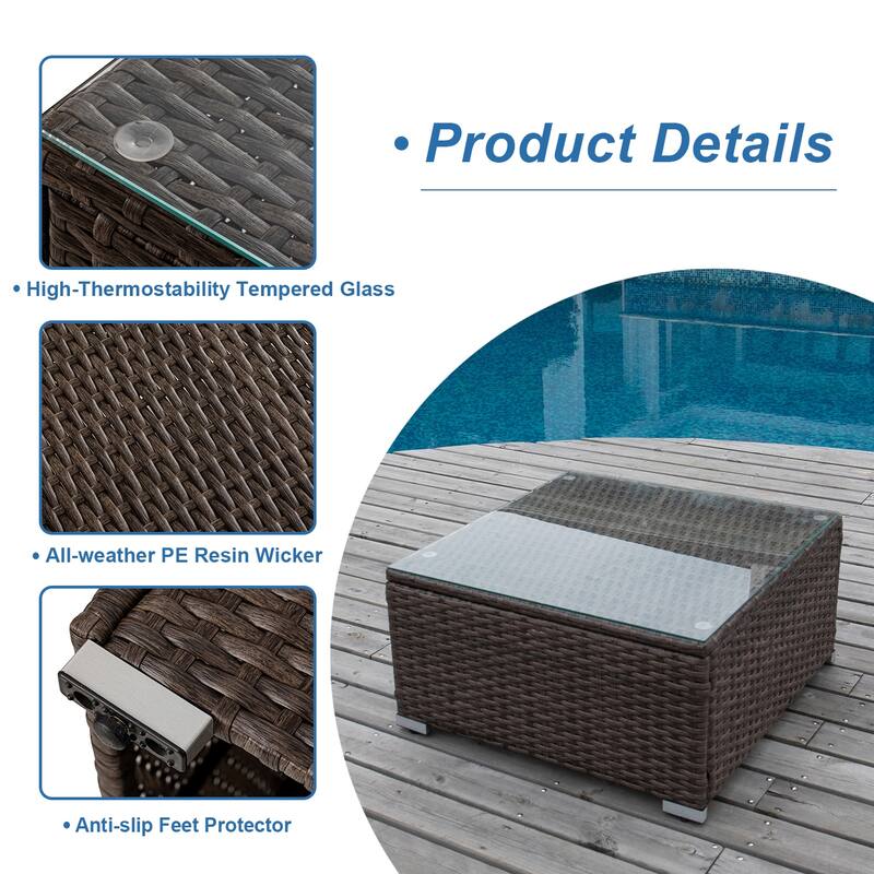 COSIEST Outdoor Furniture Wicker Glass-Top Coffee Table