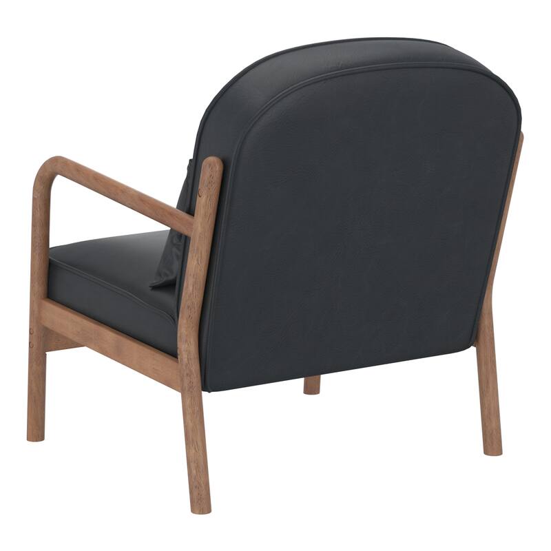 Mid-Century Modern Faux Leather & Solid Wood Accent Chair