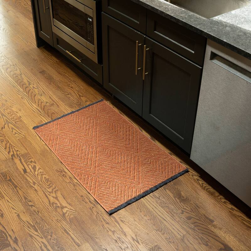 Alameda Solid Color Chevron Machine Washable Indoor Area Rug - 2' x 3' - Orange/Copper