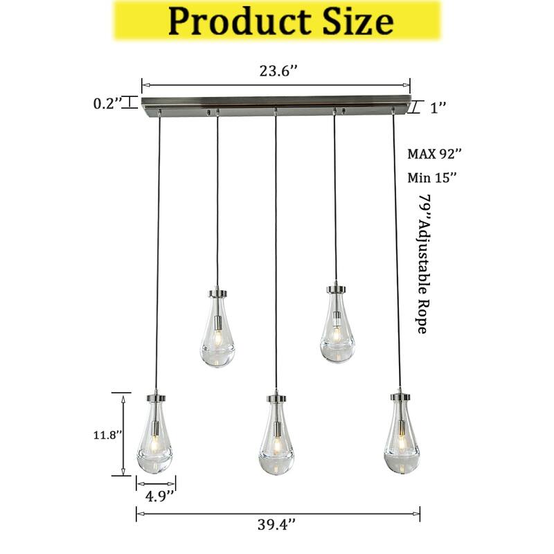 CraftHome Farmhouse Raindrop Glass Antique Brass Chandelier Rustic Teardrop Cluster Pendant Light for Kitchen Island