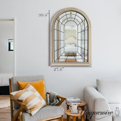 Arched Large 39.37 x 27.56 in Rustic Window Metal Mirror, Windowpane Shaped Decoration Farmhouse Big Wall Mounted Mirrors Decor