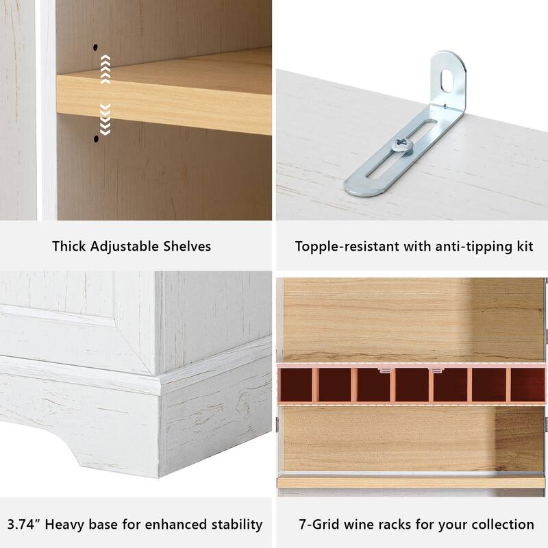 Roomfitters 78" Tall Farmhouse Kitchen Pantry Cabinet with 8 Door Shelves, Wine Rack & Hidden Drawer