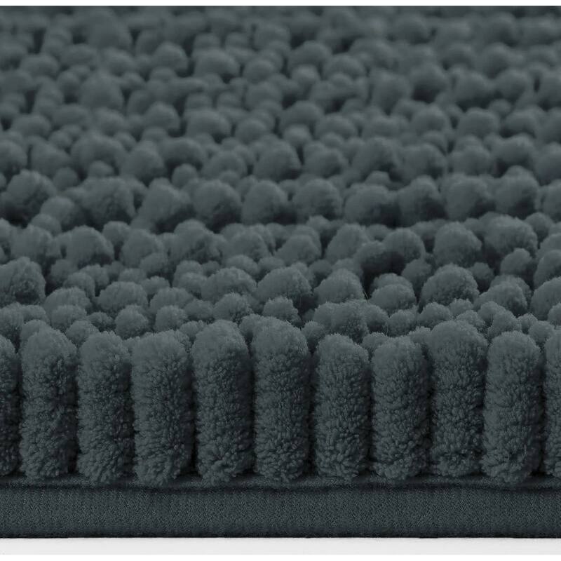 Large 2 Piece Set Charcoal Grey Soft Cozy Plush Chenille Bath Mat Bathroom Rug