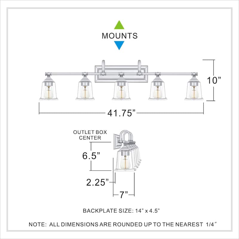 Roseto Barry 5 Light 42" Wide Bathroom Vanity Light