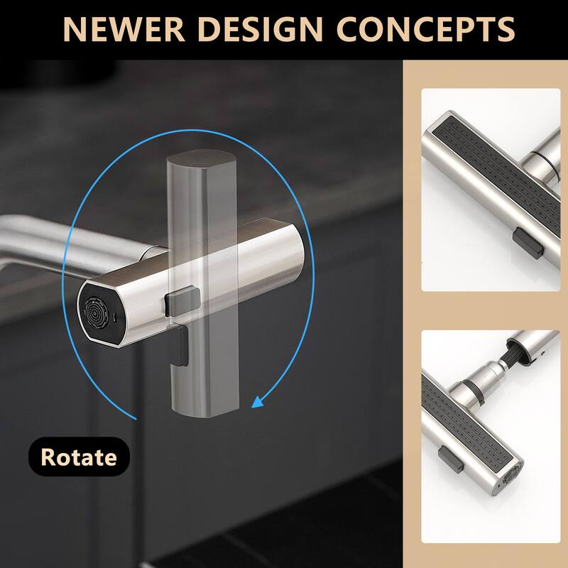 Brushed Nickel Stainless Steel Pull-out Single Handle Wide Spray Kitchen Faucet