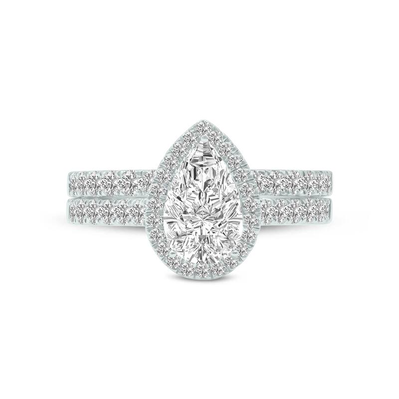 Marquee 2 3/4 Carat TW Center Pear Shape Lab Grown Diamond Halo Bridal Set in 14Karat White Gold