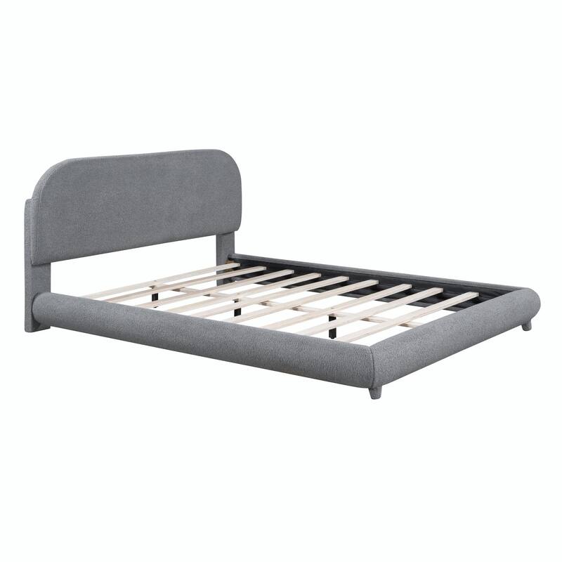 Teddy Fleece Upholstered Platform Bed with Stylish Curve-shaped Design
