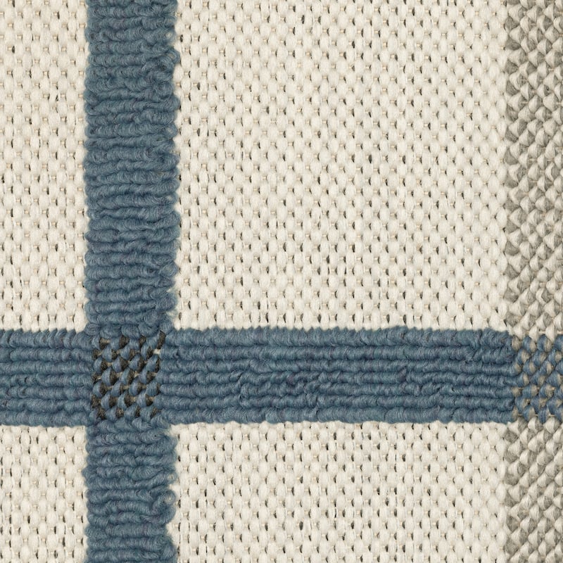 Vista Home Talcot Preppy Plaid Grey/Teal Indoor-Outdoor Area Rug