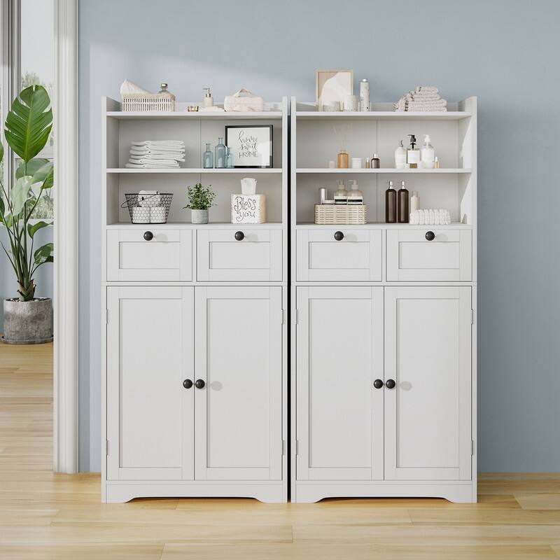 Spacious Kitchen Side Cabinet with Adjustable Shelves, Waterproof Finish & Magnetic Door Closures