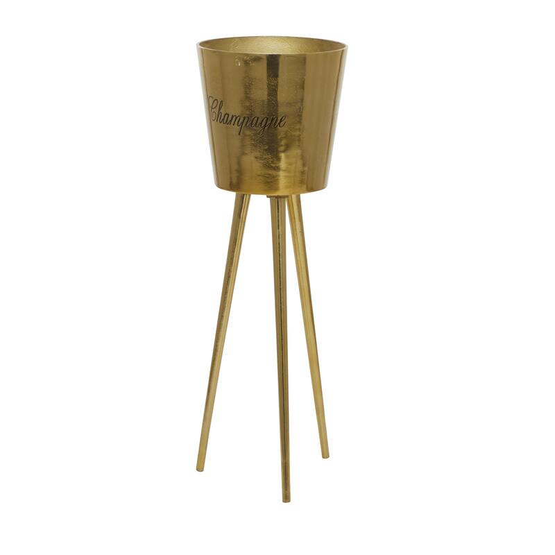 Aluminum Metal Tall Floor Champagne 3 Bottle Ice Bucket - Gray or Gold - Roche River Decor