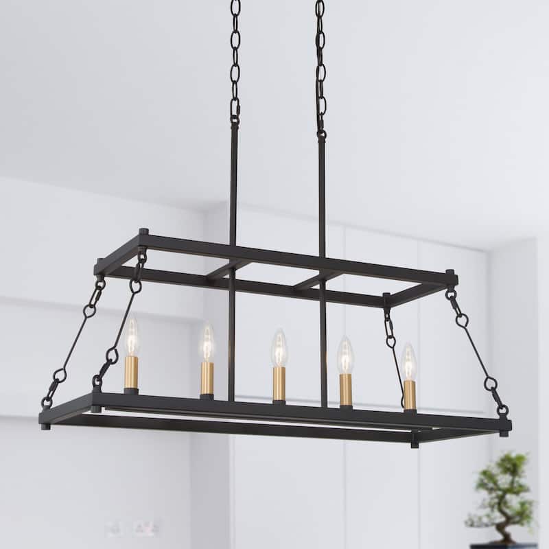 Modern Farmhouse Black Metal Linear Island Chandelier for Dining Room - L 30" x W 12 "x H 23.6"