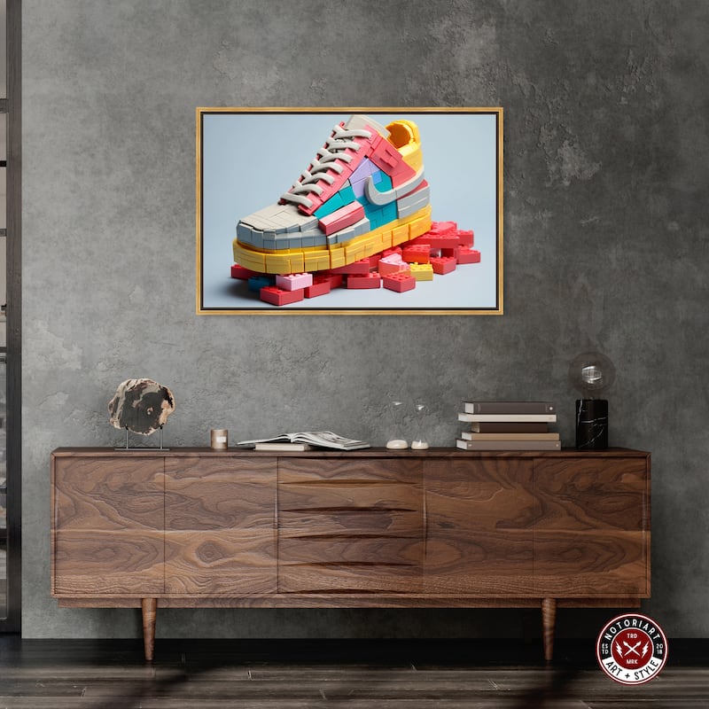 Notoriart Toy Sneaker Pastel Framed Sneaker 1 Piece Canvas Wall Art