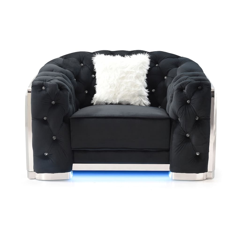 Diamond Quilted Tufted Accent Chair with LED Light - 52" - Black