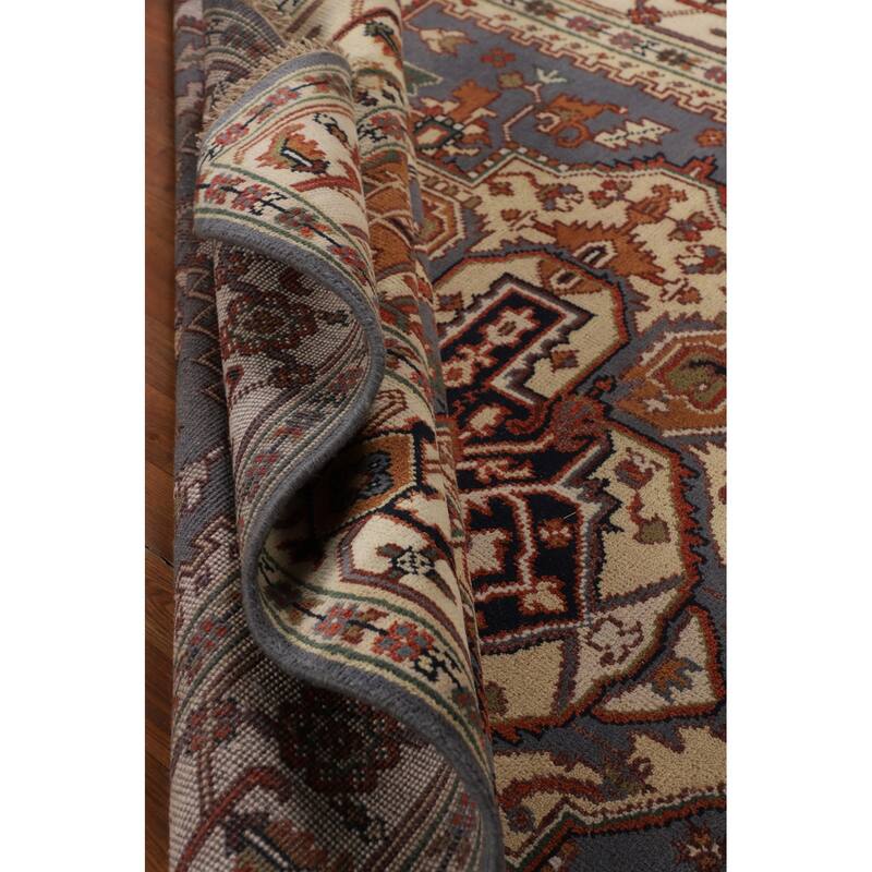 Geometric Heriz Serapi Oriental Area Rug Hand-Knotted Wool Carpet - 7'11" X 9'10"