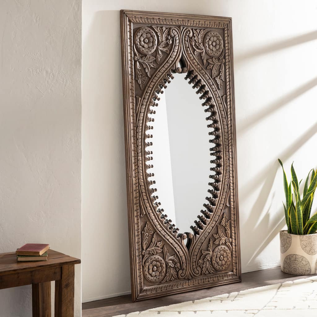 Livabliss Emeka Hand Carved Wood Leaning Floor Mirror - 72"H x 36"W