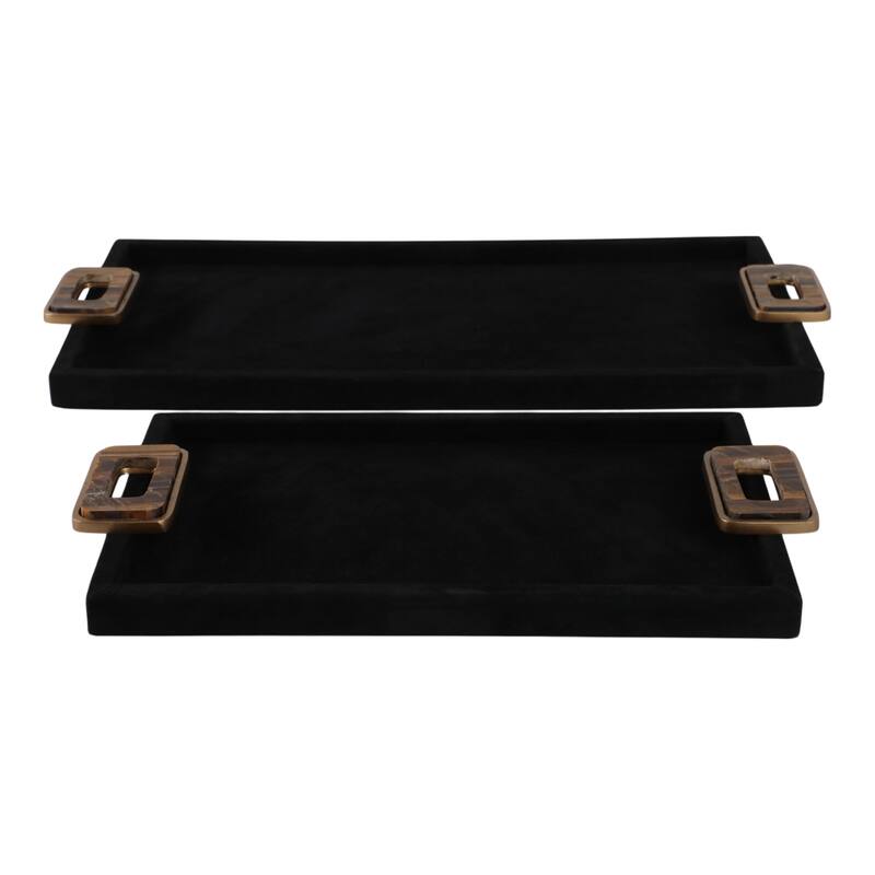 Metal Decorative Trays with Wood Handles - Set of 2 -Black, 16" - 22.0"