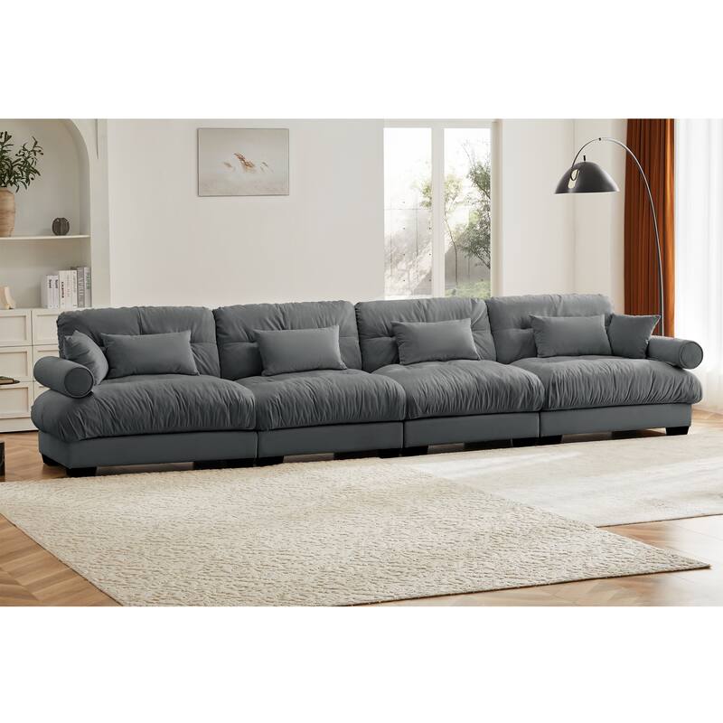 166" Velvet 4-Seater Sofa, Bolster Arms and High-Resilience Cushions