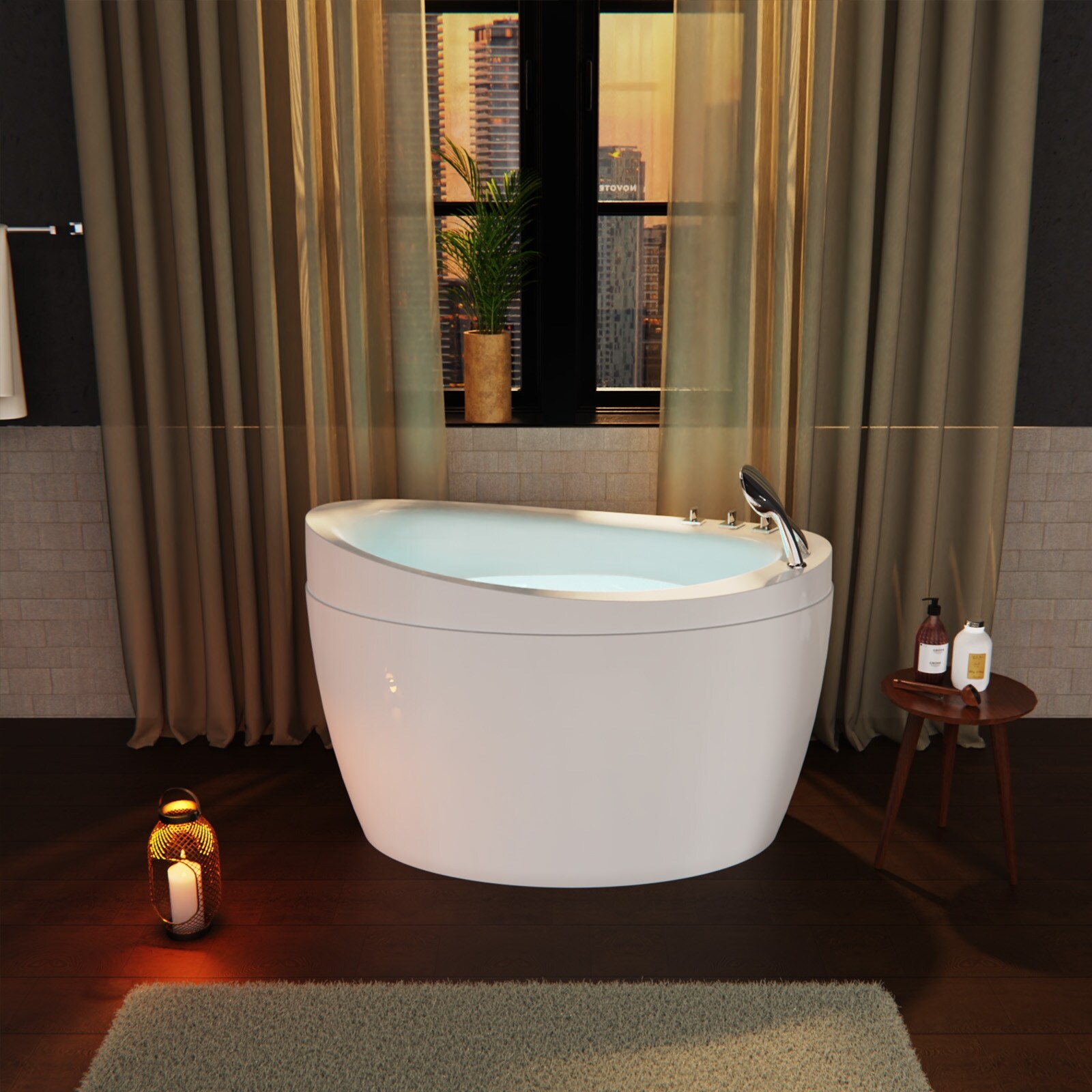 Japanese style 59 in. Acrylic Deep Soaking Freestanding Bathtub