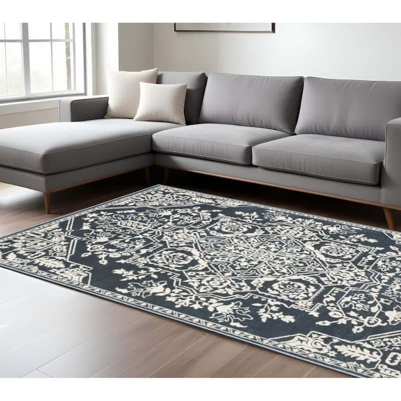 HomeRootsOriental Traditional Rectangle Area Rug - 114.17' X '78.74' X '0.39 - Blue/Ivory