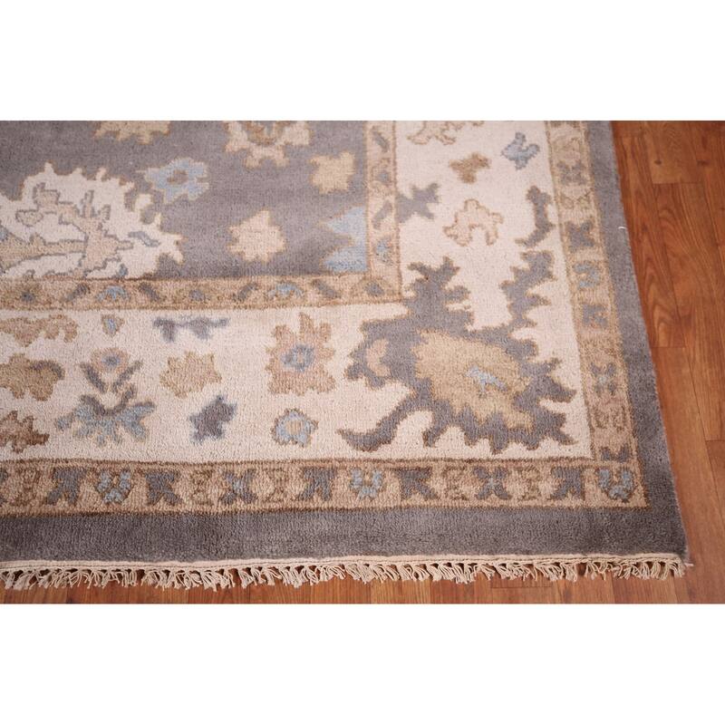 Gray Oushak Oriental Area Rug Handmade Transitional Wool Carpet - 9'2" x 11'9"