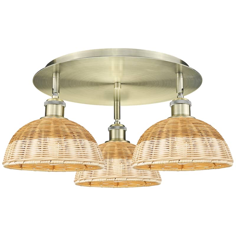 Innovations Lighting 516-3C-10-21 Bristol Natural II Semi-Flush - Antique Brass / Natural