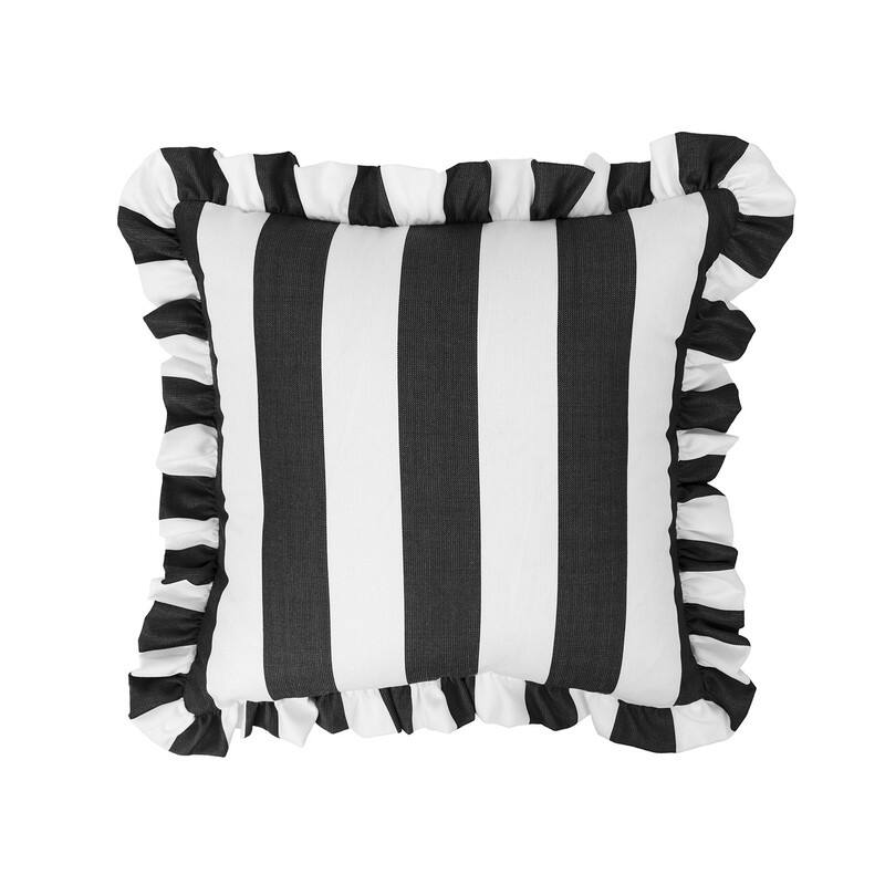 Sherry Kline Cabana Stripe Indoor/Outdoor Set of 2 18" Filled Ruffle Pillow - Black/White