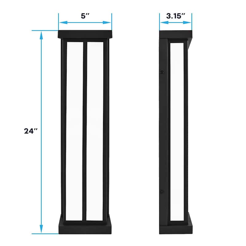 Luxrite LED Outdoor Wall Sconce, 24in Outdoor Wall Light, Black Aluminum, 3CCT 3000K 4000K 5000K, 26W, ETL, IP65 2-Pack