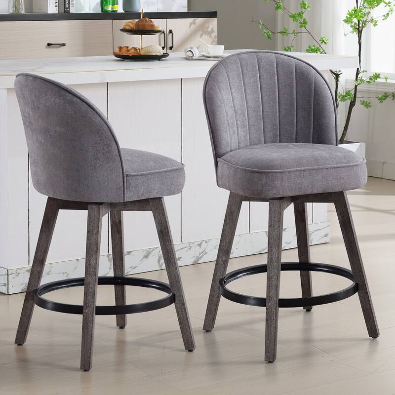 HOMYKA Swivel Bar Stool with Wood Legs Set of 2 - N/A