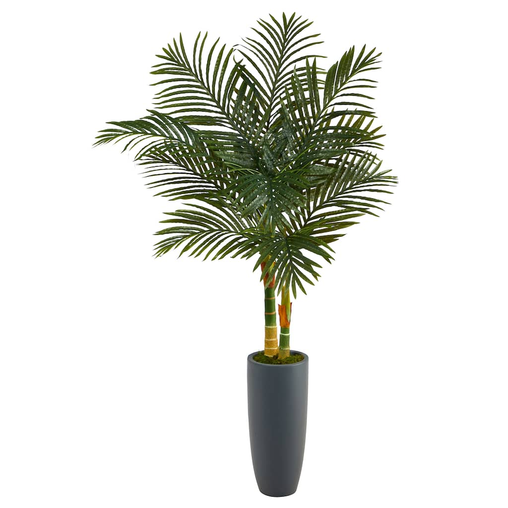 58" Golden Cane Artificial Palm Tree in Gray Planter - 18"