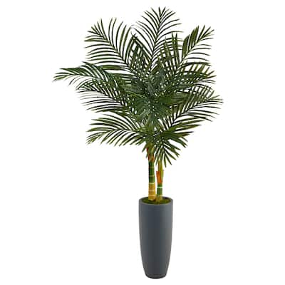 58" Golden Cane Artificial Palm Tree in Gray Planter - 18"