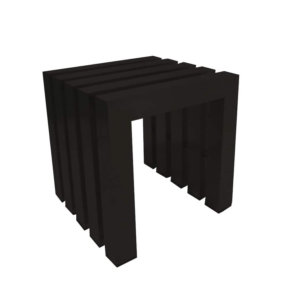 Namo 17 Inch Accent Stool, Modern Slatted Design, Rectangular, Black Steel