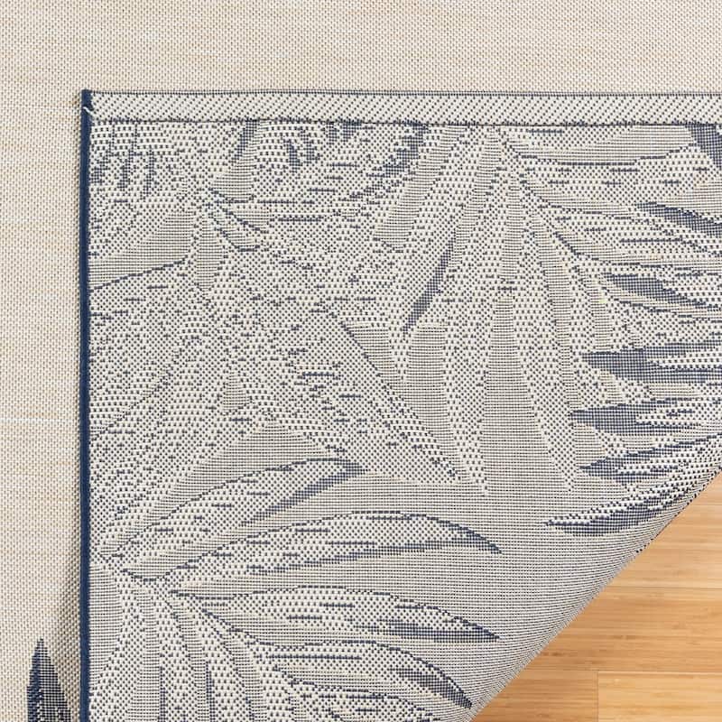 Gertmenian Paseo Tropic Navy Casual Palm Boarder Flatweave Indoor/ Outdoor Area Rug