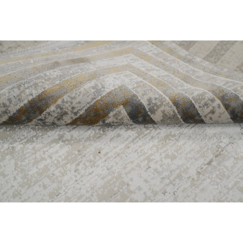Machine Made Oriental Polyester Carpet Geometric Beige & Ivories Distressed Area Rug - 7' 5'' X 5' 2''