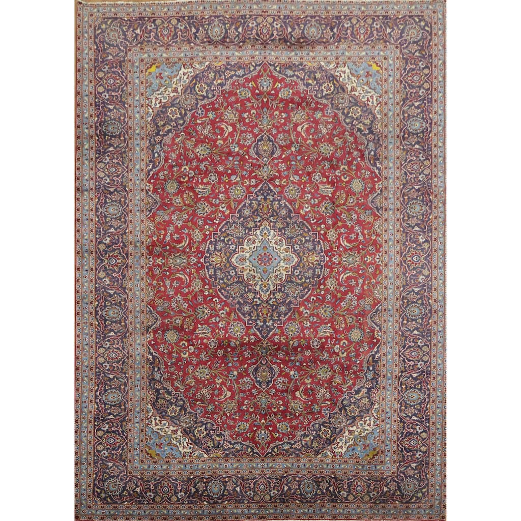 Hand Knotted Oriental 100% Wool Carpet Traditional Floral Red Kashan Area Rug - 13' 5'' X 9' 7''