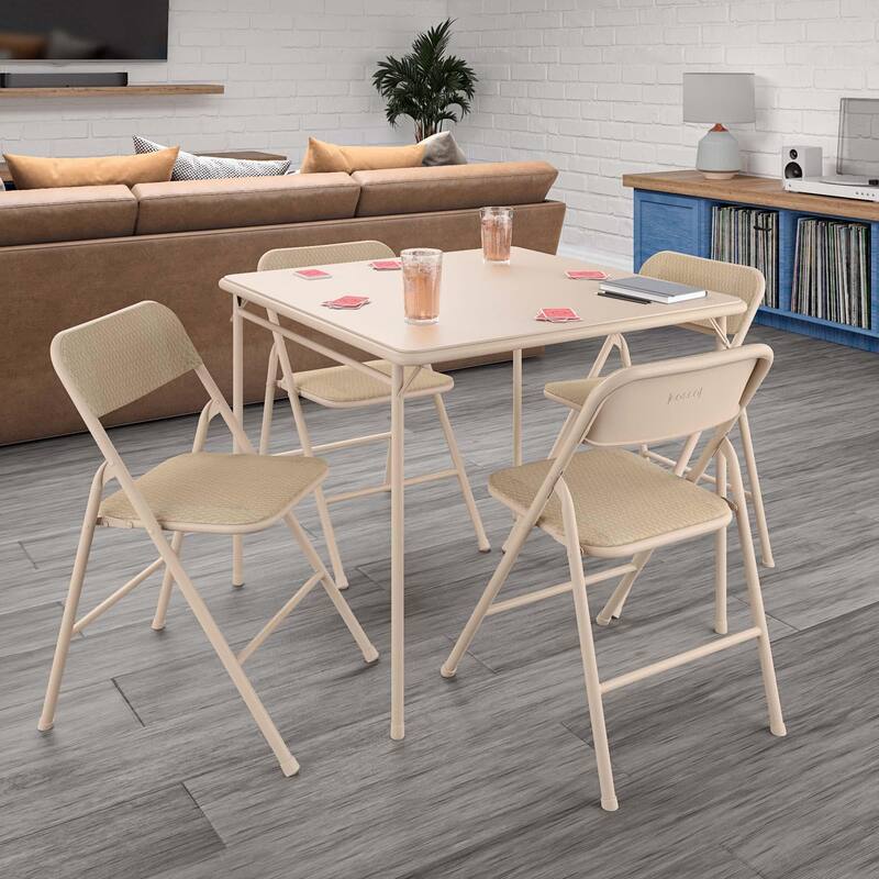 COSCO 5-Piece Folding Vinyl Table and Fabric Chair Set - 5 piece
