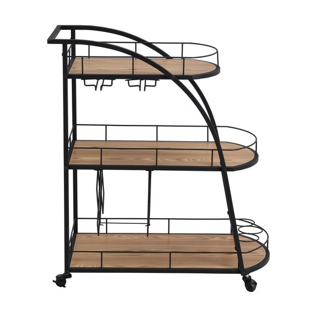 Mobile Bar Cart Serving Wine Cart with Wheels, 3-tier Metal Frame Elegant Wine Storage