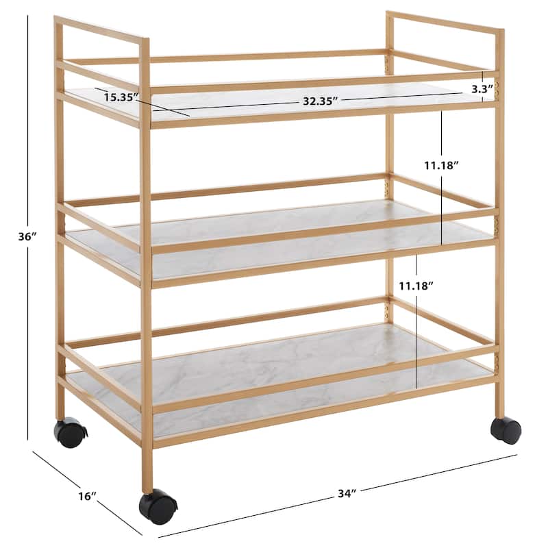 SAFAVIEH Home Collection Idria 3 Tier Bar Cart - 34" L x 16" W x 36" H