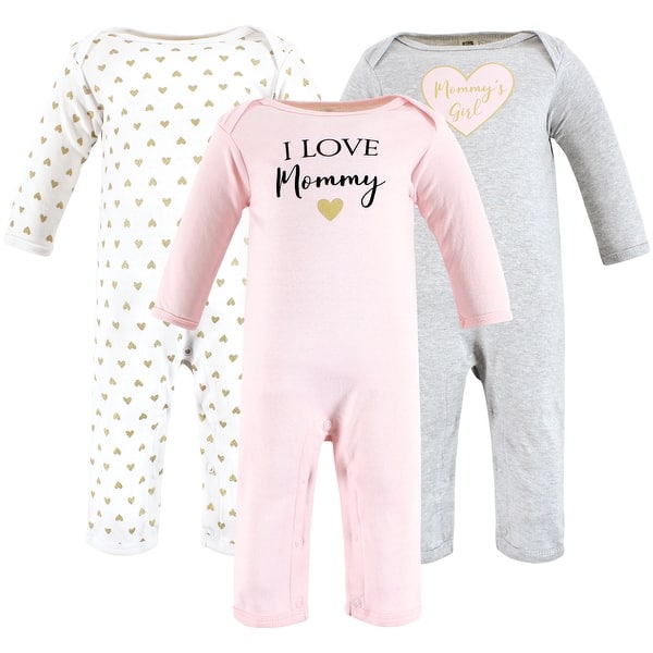 slide 1 of 1, Hudson Baby Infant Girl Cotton Coveralls, Girl Mommy 0 - 3 Months - Pink
