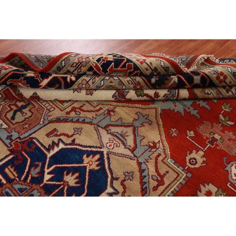 Orange Medallion Heriz Serapi Large Rug Hand-Knotted Wool Carpet - 11'8" x 15'3"
