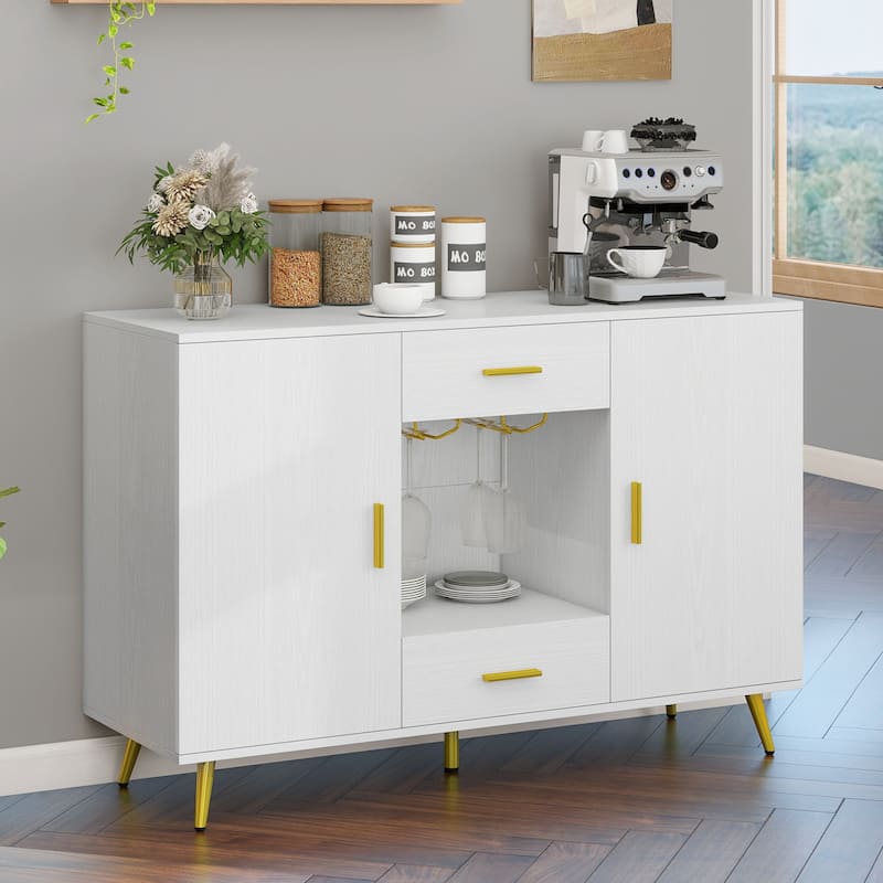 Moasis Wood Storage Sideboard Buffet Storage with 2-Drawers & 2-Doors - White
