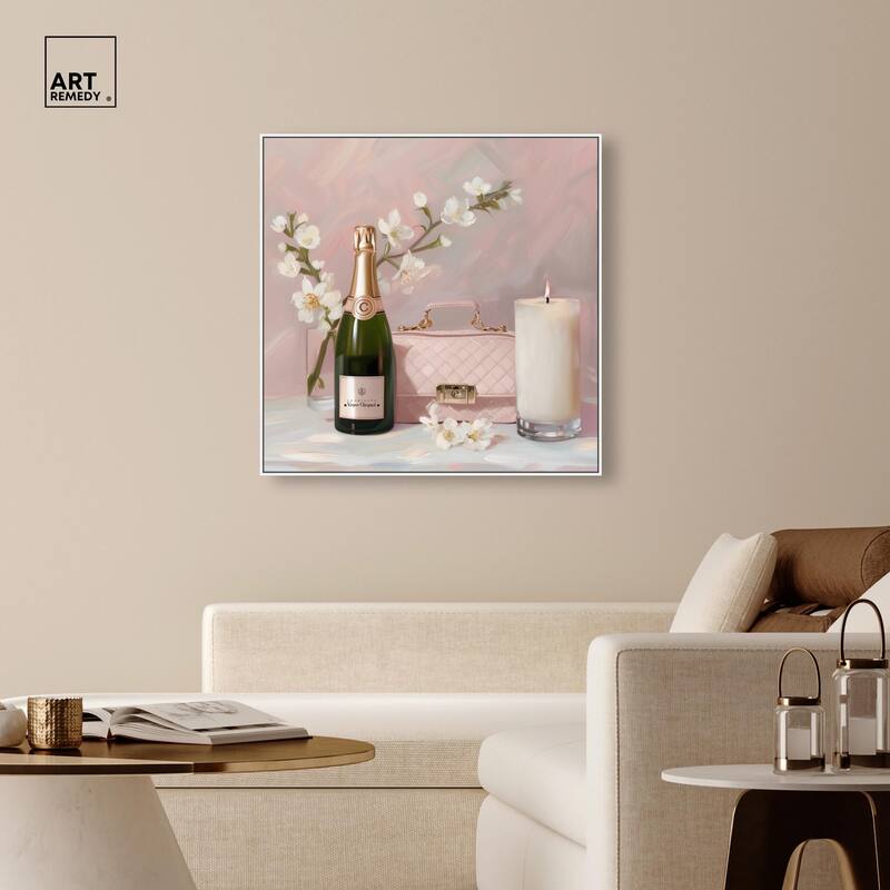 Pink Purse Champagne and Candle Canvas by Art Remedy