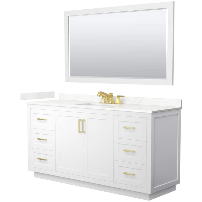 Wyndham Collection WCF292966S-QTZ-US3M58 Miranda 66" Free Standing - White / Giotto Quartz Top / Brushed Gold Hardware